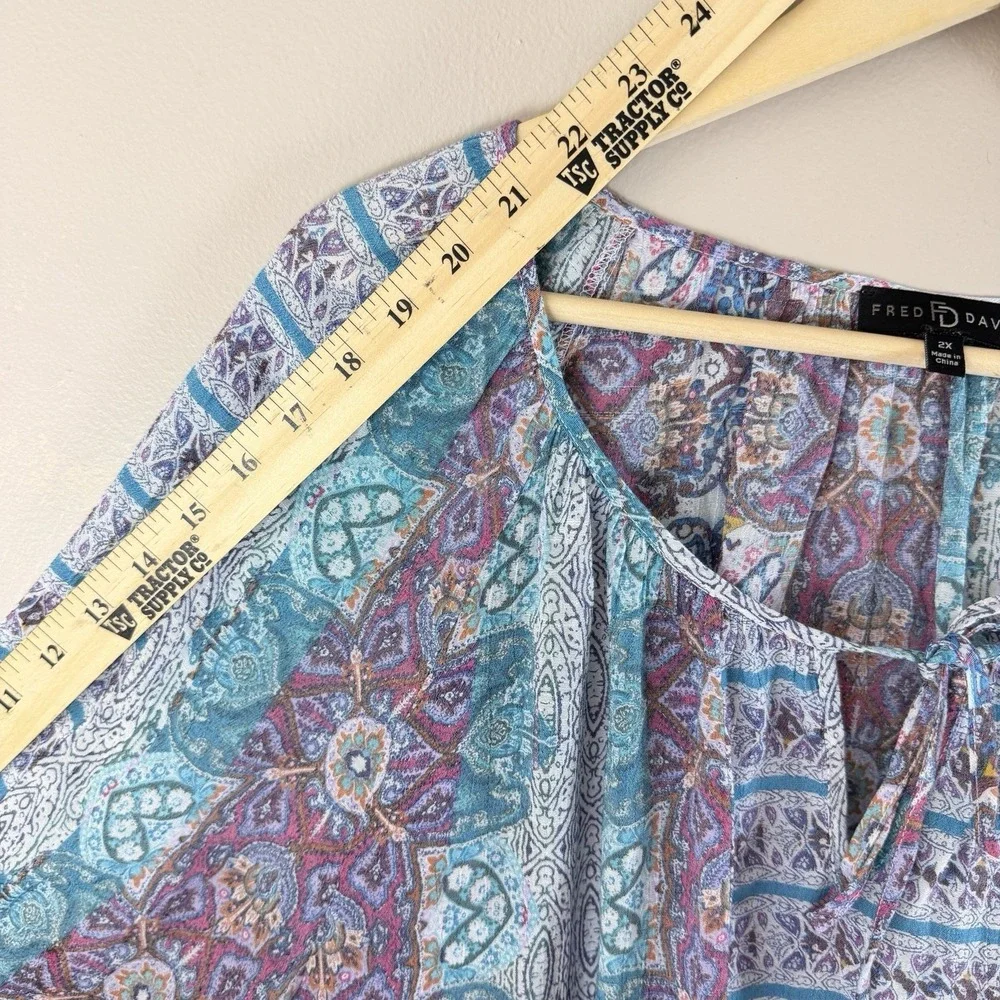 Fred David 2X Boho Paisley Blouse Cottagecore Grandma Core Flowy Top Plus - Picture 7 of 9
